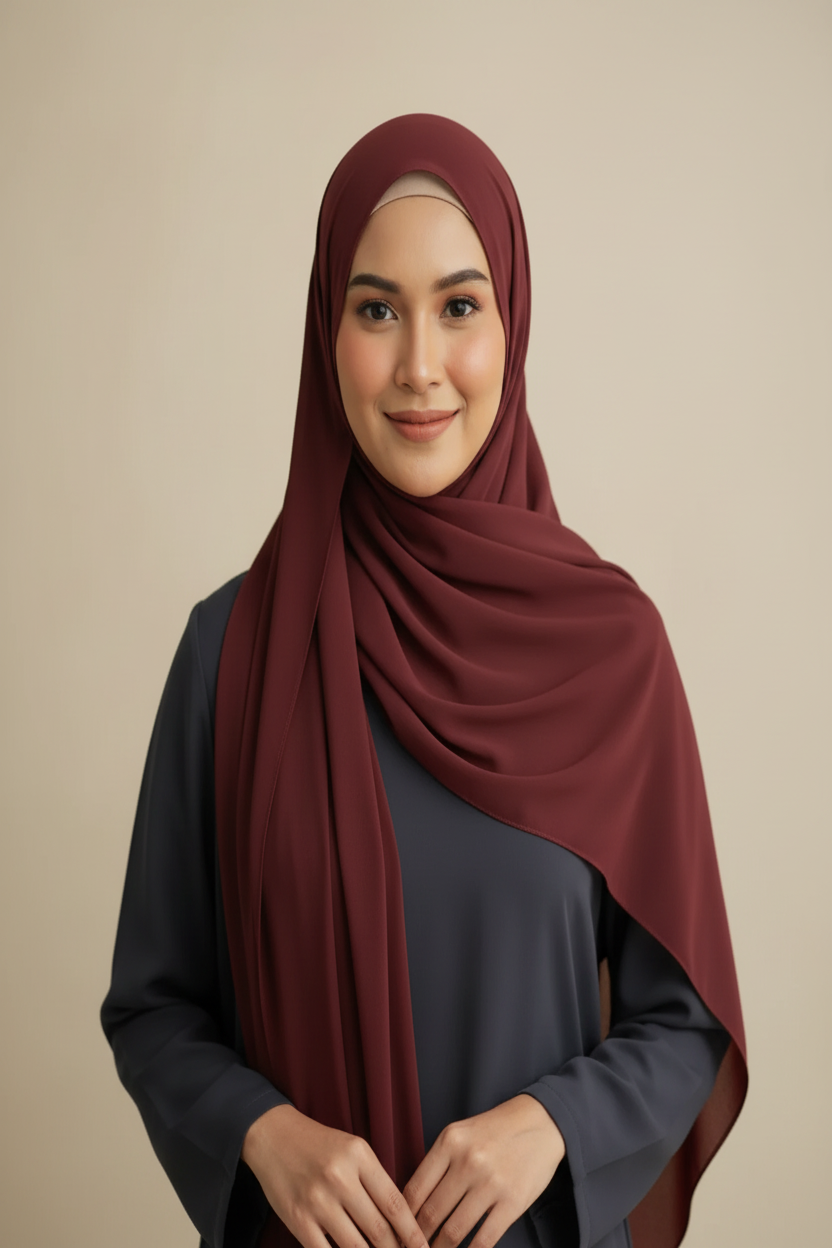 Radiant Maroon Georgette Hijab - Model Photo