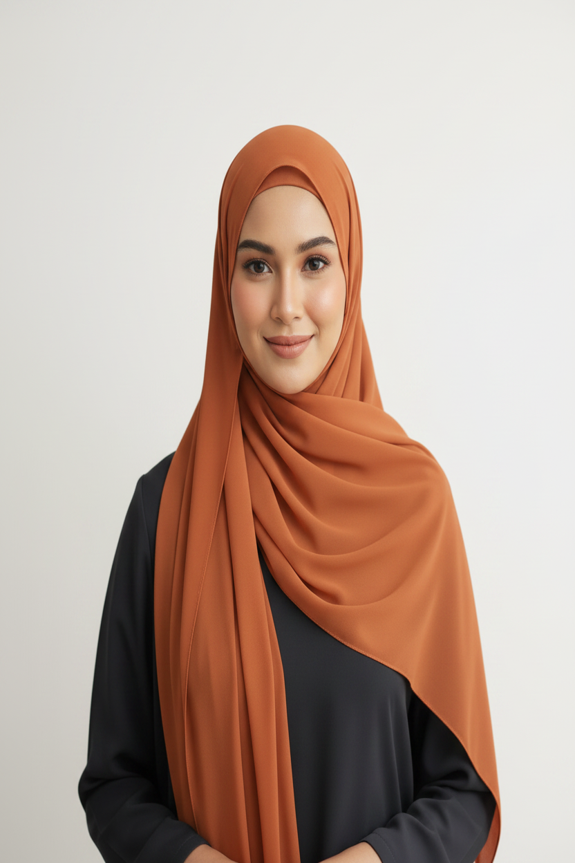 Radiant Rust Georgette Hijab - Model Photo