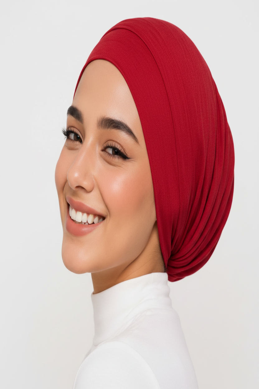 Ayra Essential Cherry Hijab Cap – Premium Editorial by Hijab By Ayra