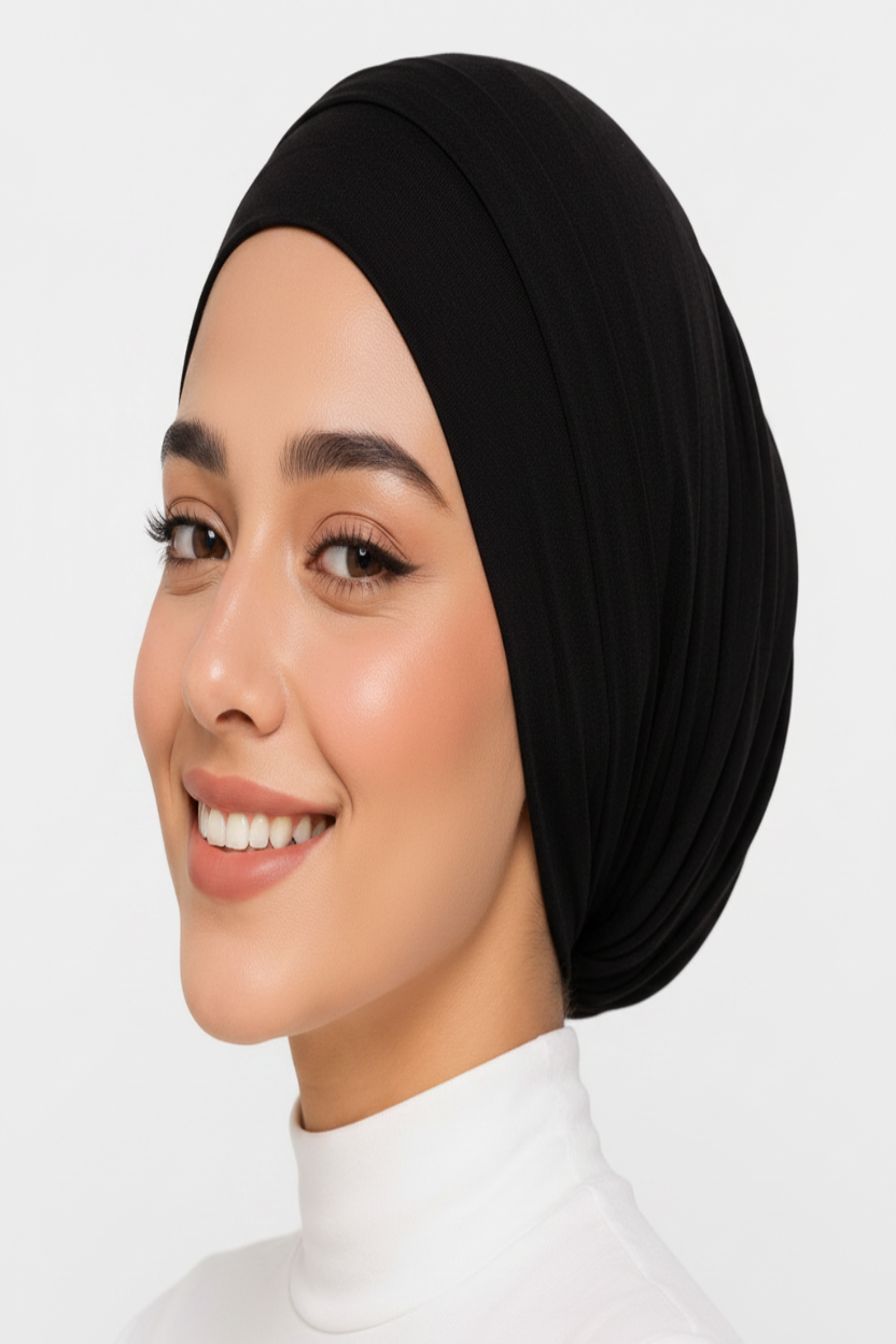 Ayra Essential Black Hijab Cap – Premium Editorial by Hijab By Ayra
