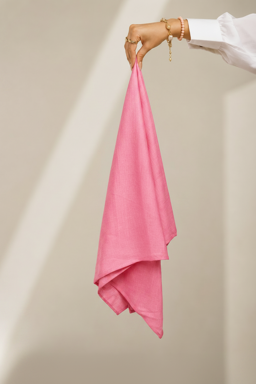 Baby Pink Lawn Hijab - hand holding fabric