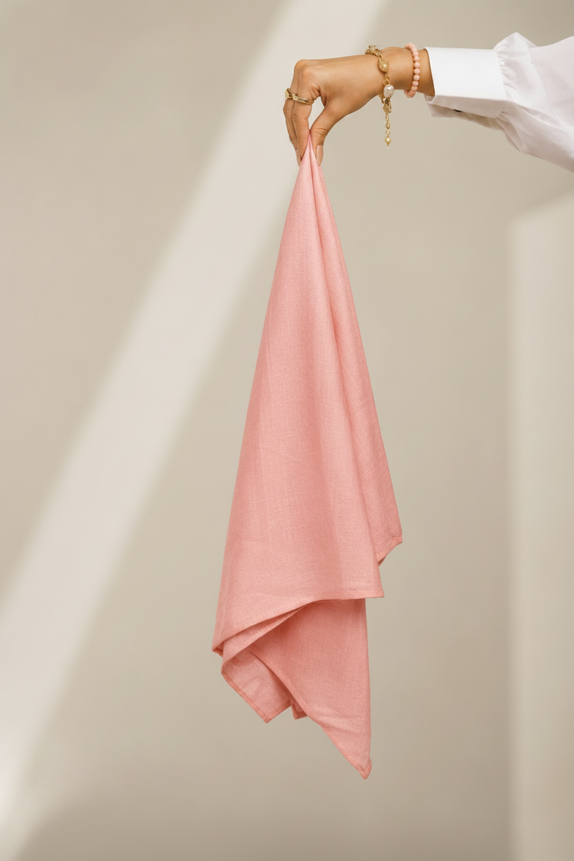 Blush Pink Lawn Hijab - hand holding fabric