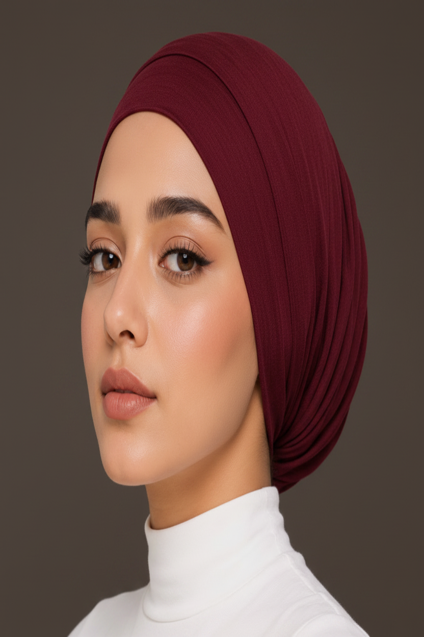 Ayra Essential Burgundy Hijab Cap – Premium Editorial by Hijab By Ayra