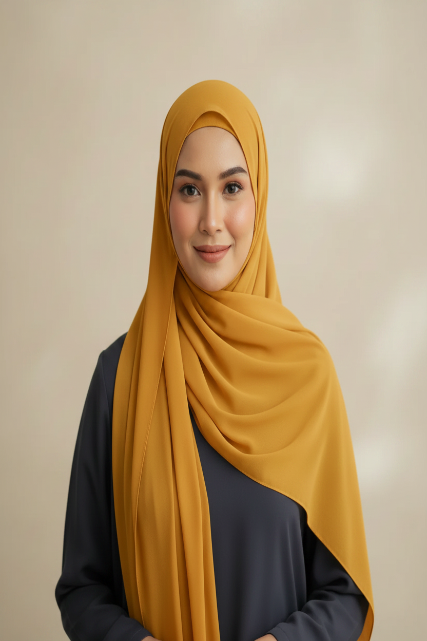 Radiant Mustard Georgette Hijab - Model Photo