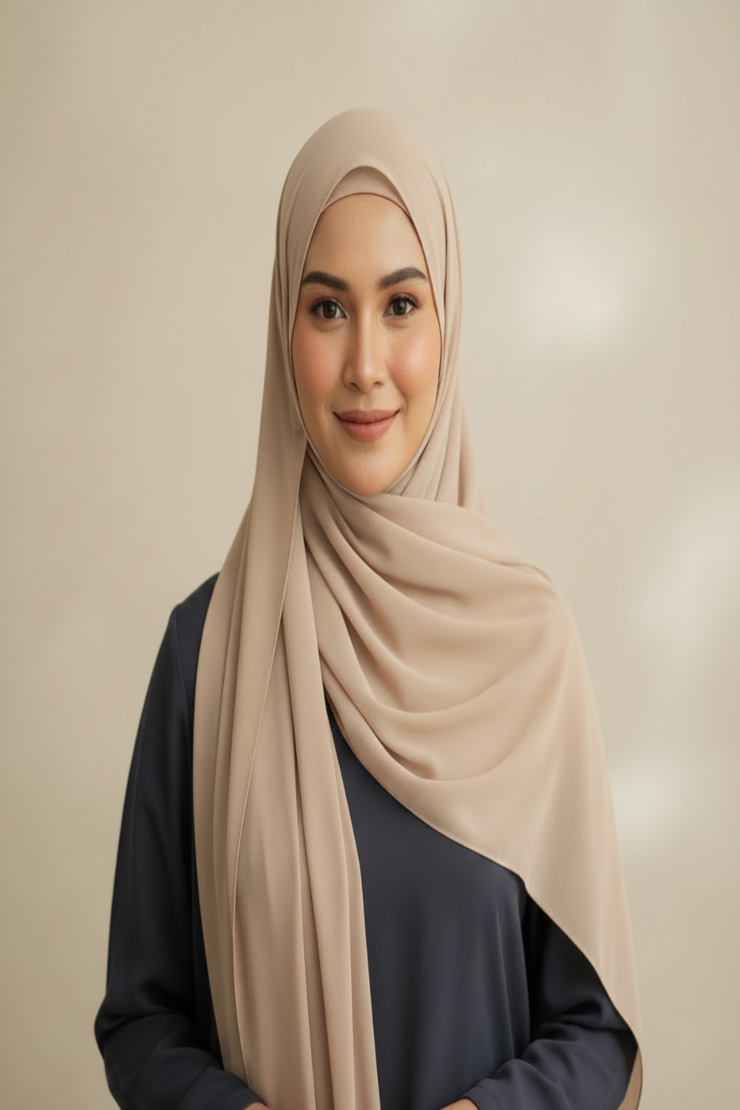Beige Georgette Hijab on model