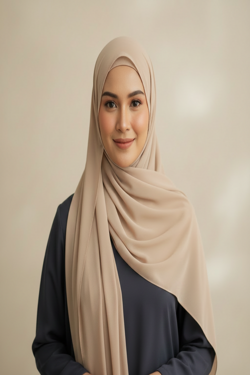 Beige Georgette Hijab on model