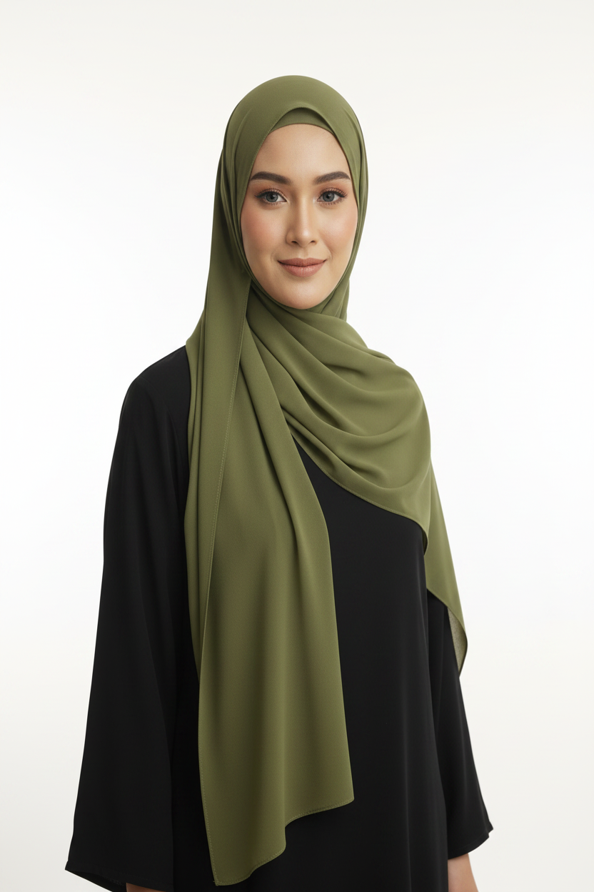 Radiant Kivi Green Georgette Hijab - Model Photo