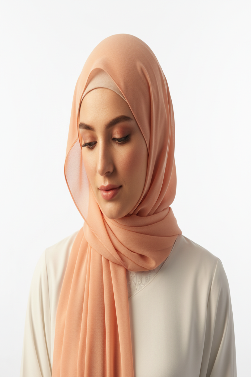 Peach Georgette Hijab on model