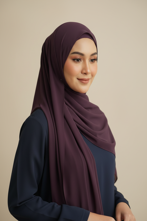 Radiant EggPlant Georgette Hijab - Model Photo