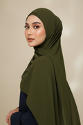 Radiant Dark Olive Georgette Hijab - Model Photo