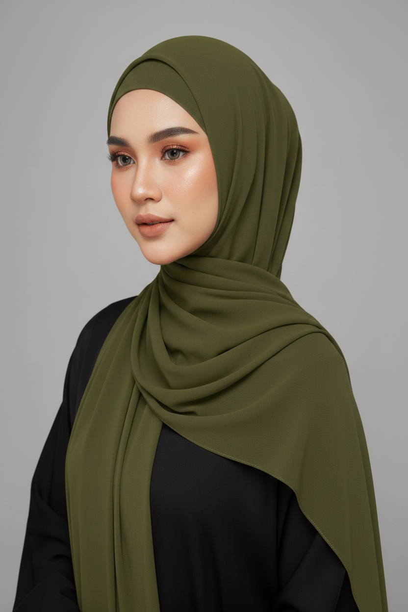 Radiant Pistachio Georgette Hijab - Model Photo