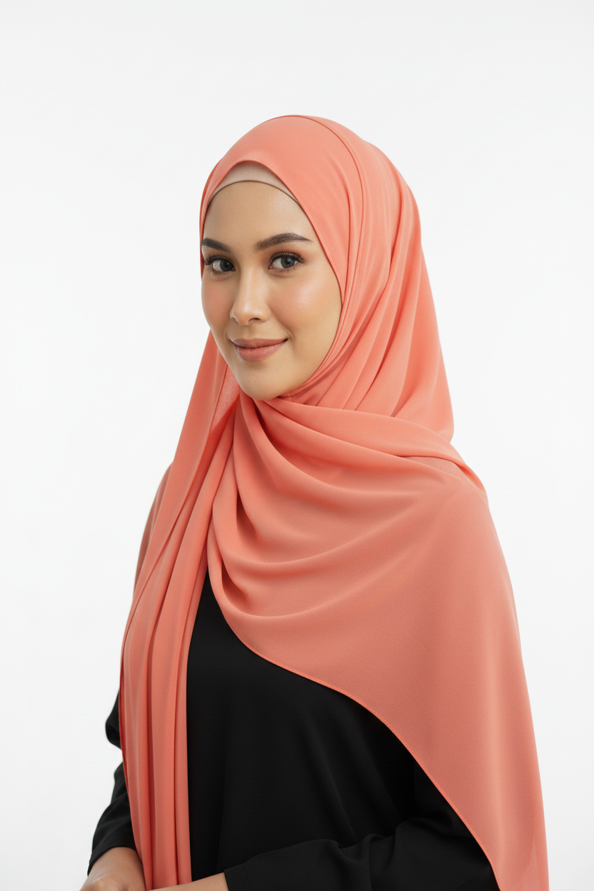 Radiant Peach Georgette Hijab - Model Photo