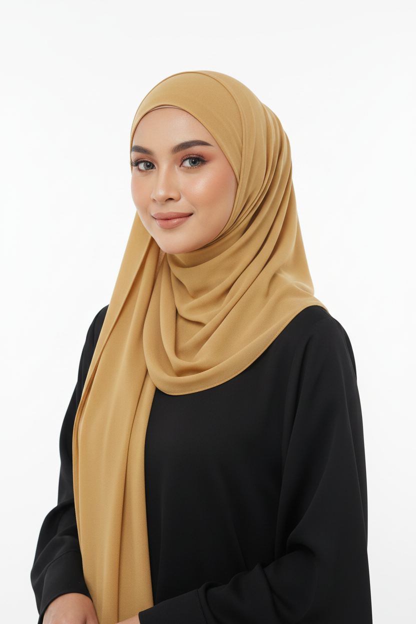 Radiant Butter Cream Georgette Hijab - Model Photo