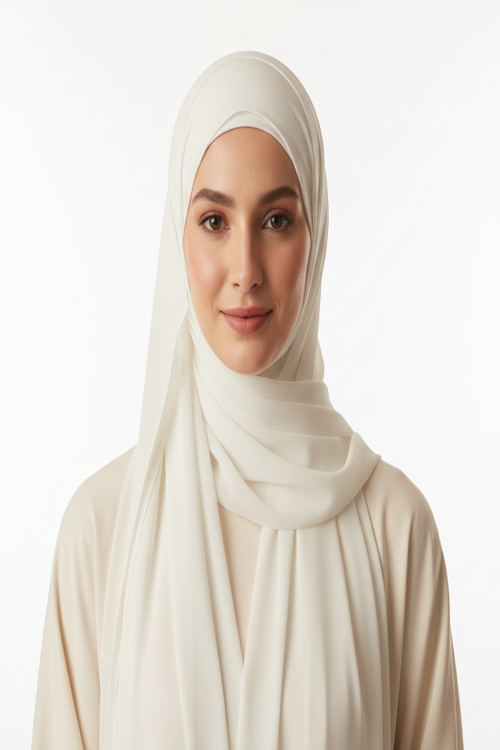 Elegant Pure White Georgette Hijab on model