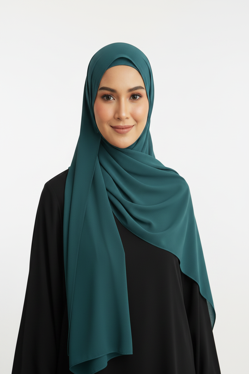 Radiant Peacock Georgette Hijab - Model Photo