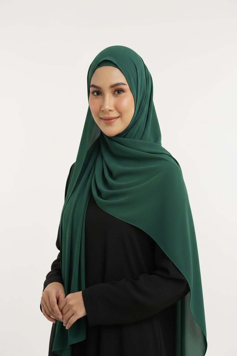Bottle Green Georgette Hijab - Model Photo