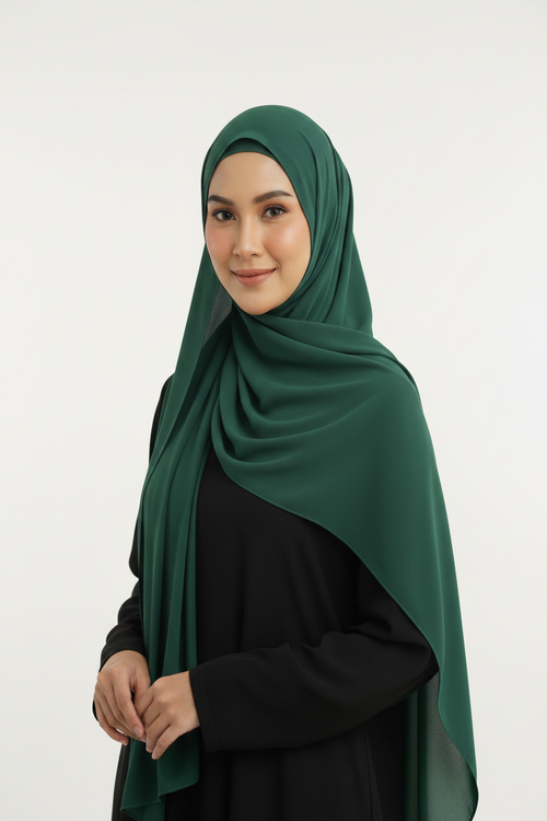 Bottle Green Georgette Hijab - Model Photo
