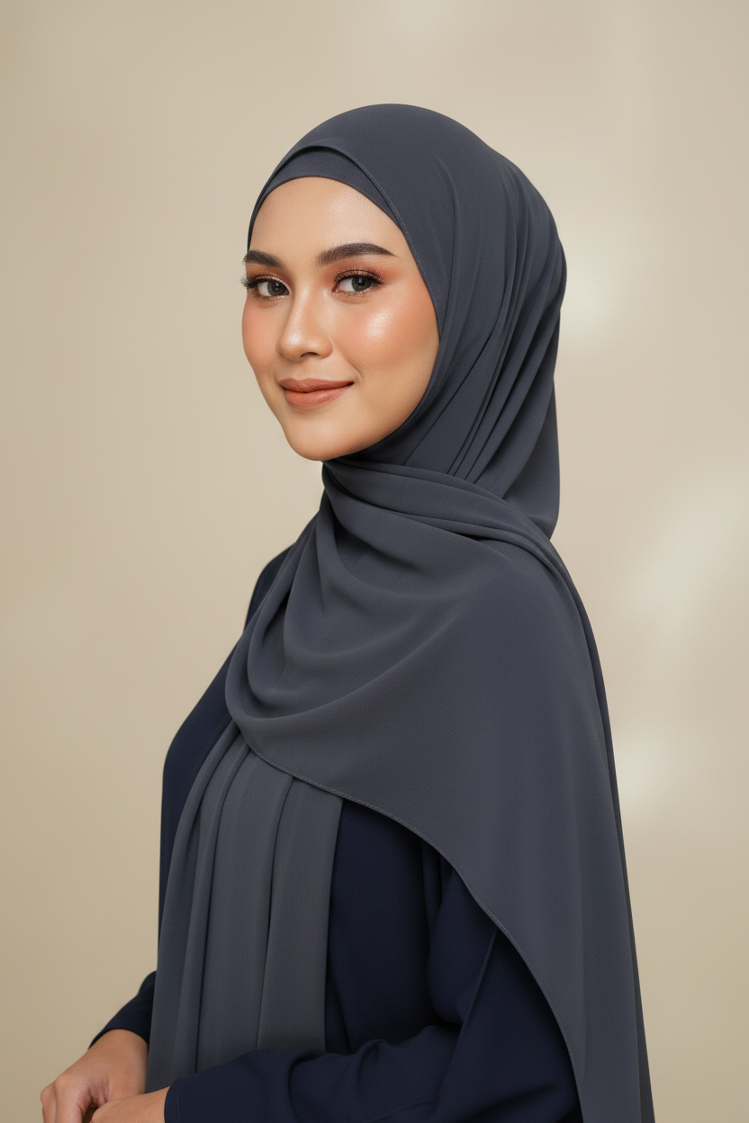 Radiant Ash Grey Georgette Hijab - Model Photo