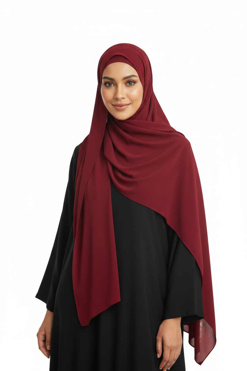 Radiant Cherry Pink Georgette Hijab - Model Photo