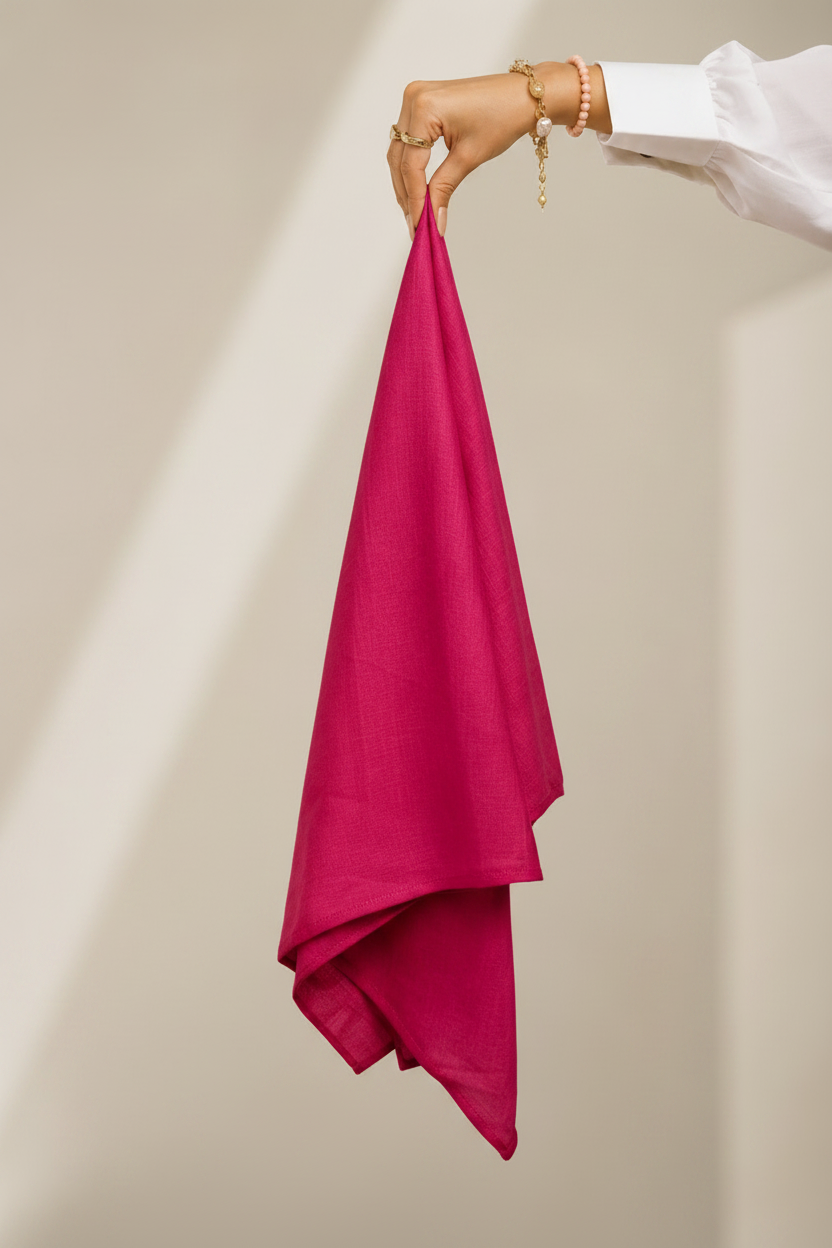 Hot Pink Lawn Hijab - hand holding fabric